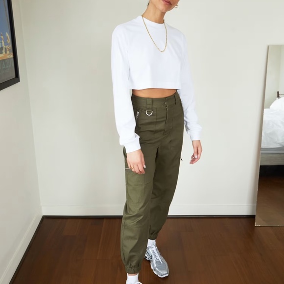 TnA High-Waisted Army Green Cargo Joggers with Zippers - Picture 10 of 10